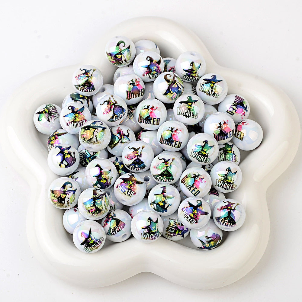 100Pcs16mm acrylic magic bad witch straight hole round bead DIY mobile phone rope keychain jewelry accessories