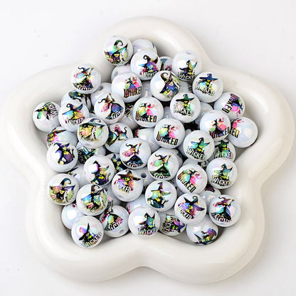 100Pcs16mm acrylic magic bad witch straight hole round bead DIY mobile phone rope keychain jewelry accessories