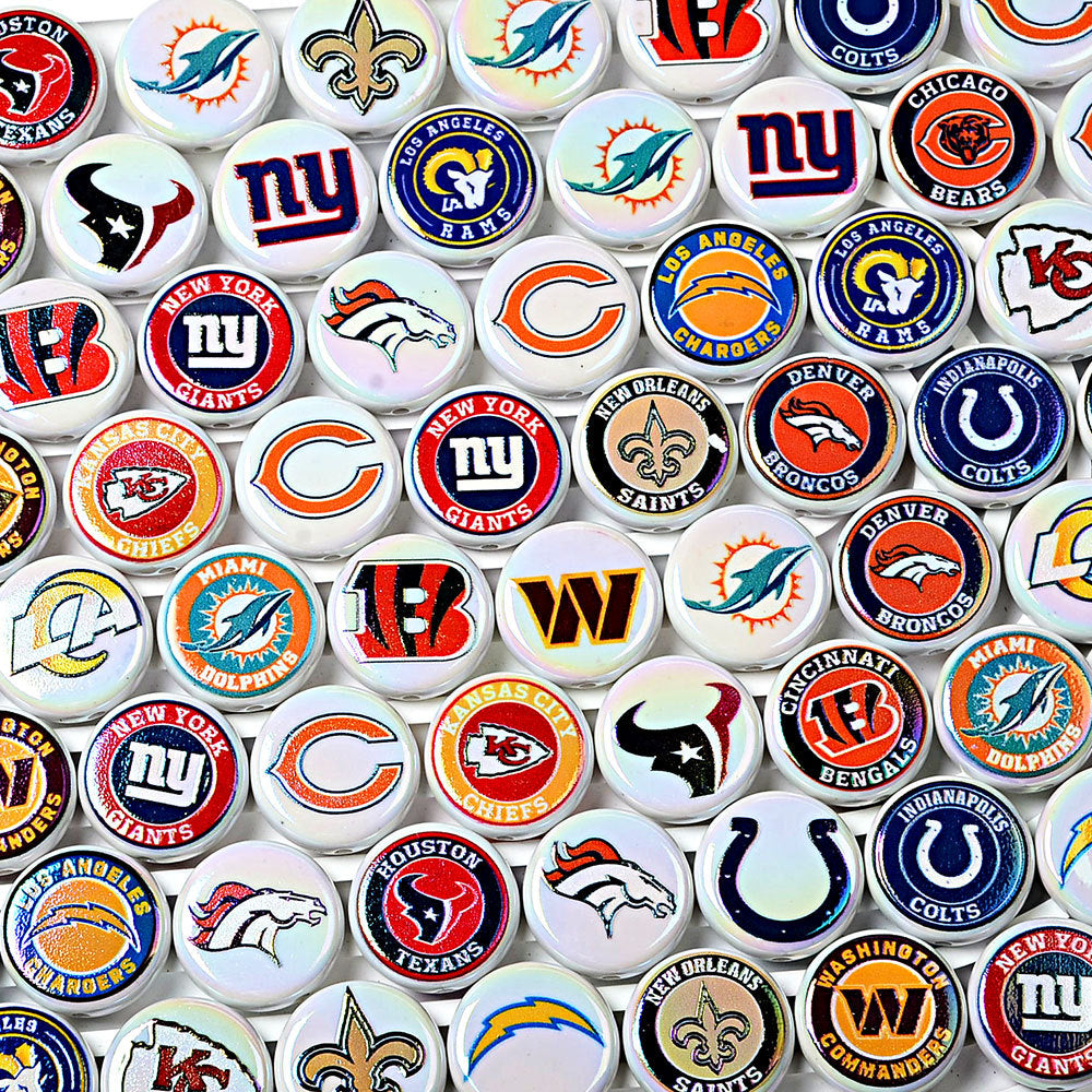 100Pcs 24mm NFL Football Team Acrylic Double Sided Printed Through Hole Beads DIY Bracelet Round Cake Beads