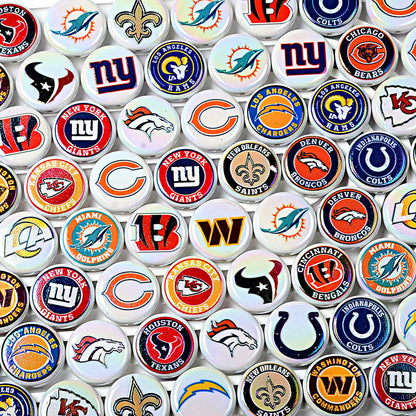 100Pcs 24mm NFL Football Team Acrylic Double Sided Printed Through Hole Beads DIY Bracelet Round Cake Beads