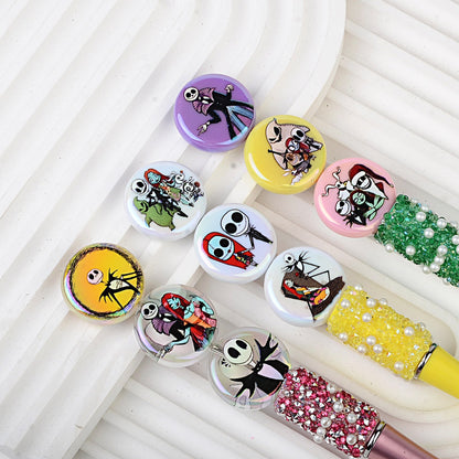 100Pcs acrylic solid color plating color printing Halloween vertical hole DIY Douyin live broadcast mobile phone rope keychain string pen accessories