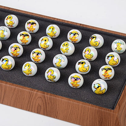 100Pcs acrylic UV plating color printing cartoon small yellow duck through hole round beads DIY handmade beaded mobile phone chain jewelry loose beads