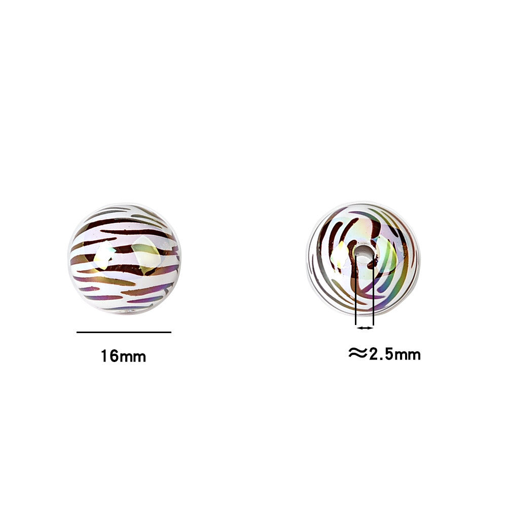 100Pcs 16mm acrylic zebra pattern straight hole round beads DIY handmade string loose beads mobile phone chain pen necklace jewelry accessories