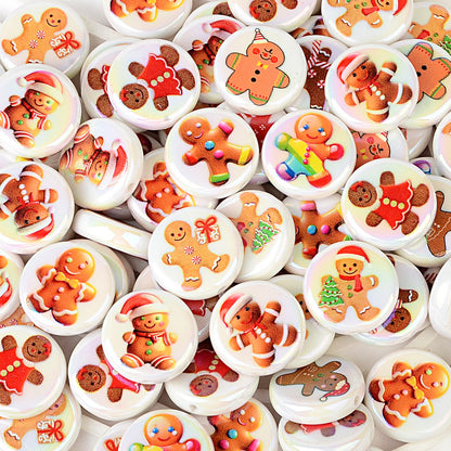 100Pcs Christmas themed acrylic flat beads Santa snowman Christmas tree gingerbread man DIY handmade accessories wholesale
