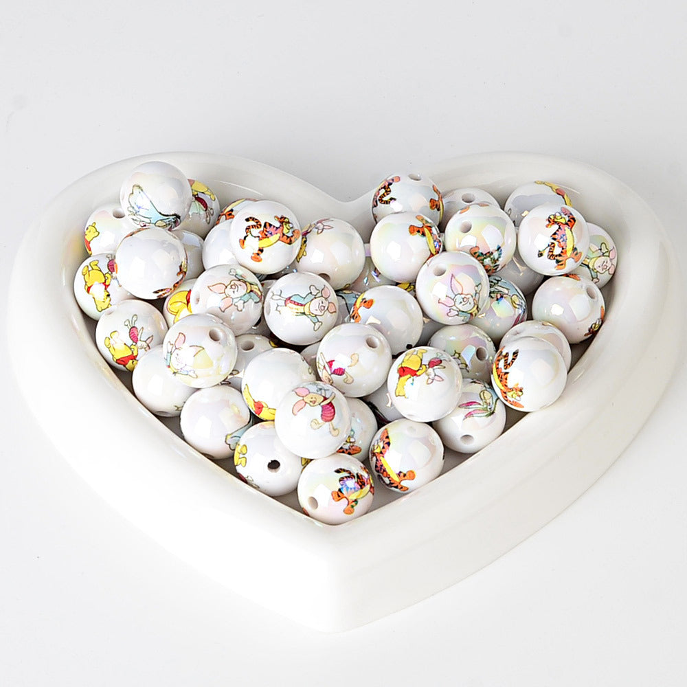 100Pcs 16mmUV plated color Stitch series printing beads DIY bead pen mobile phone keychain car hanging and other accessories