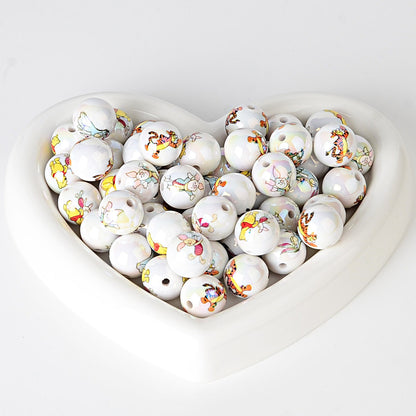 100Pcs 16mmUV plated color Stitch series printing beads DIY bead pen mobile phone keychain car hanging and other accessories