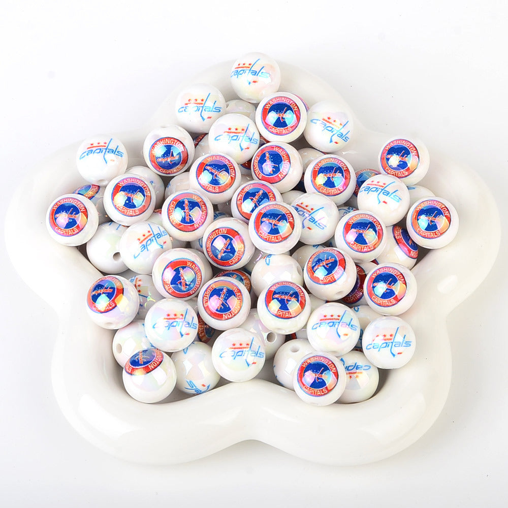 100Pcs US 32 NHL Ice Hockey Teams Printed Beads Beaded DIY Keys Mobile Phone Chain Handmade Jewelry Accessories Spot