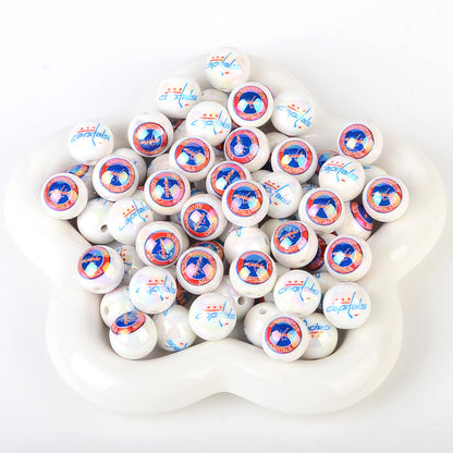 100Pcs US 32 NHL Ice Hockey Teams Printed Beads Beaded DIY Keys Mobile Phone Chain Handmade Jewelry Accessories Spot