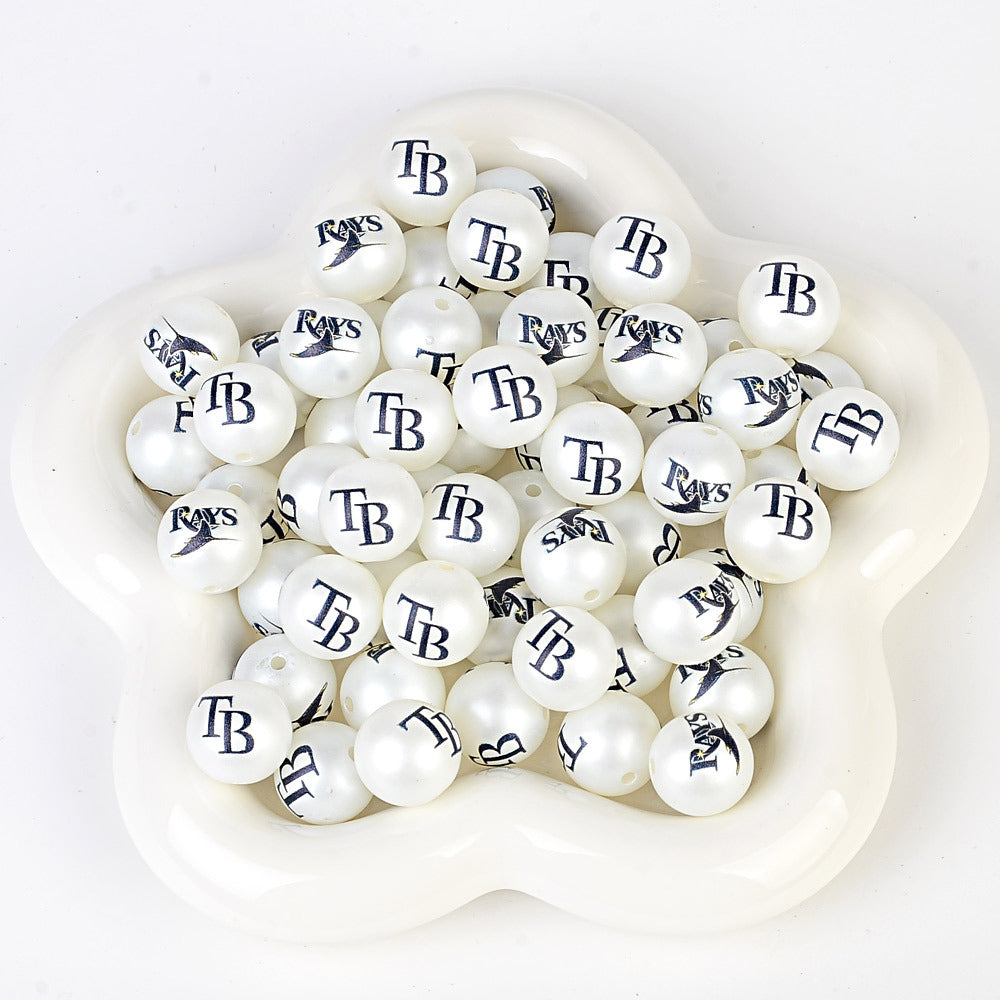 100Pcs 16mm frosted printing MLB baseball league round beads loose beads DIY bead pen car hanging baseball team accessories