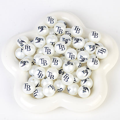 100Pcs 16mm frosted printing MLB baseball league round beads loose beads DIY bead pen car hanging baseball team accessories