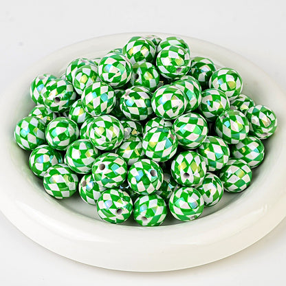 100Pcs 16mm UV rhombus grid through hole round beads DIY handmade beaded loose bead string pen mobile phone chain jewelry accessories spot