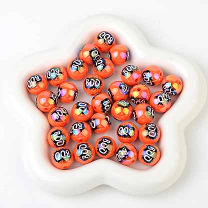 100Pcs 16mm Halloween BOO printed acrylic loose beads decorative round beads handmade DIY bead pen accessories