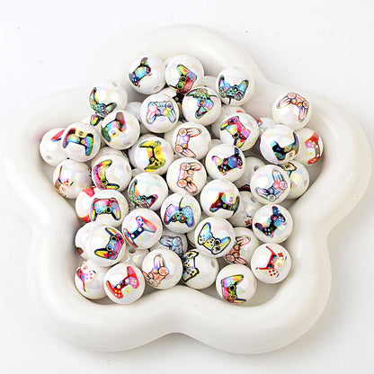 100Pcs 16mm acrylic printed cartoon gamepad straight hole round beads DIY handmade beaded jewelry accessories material