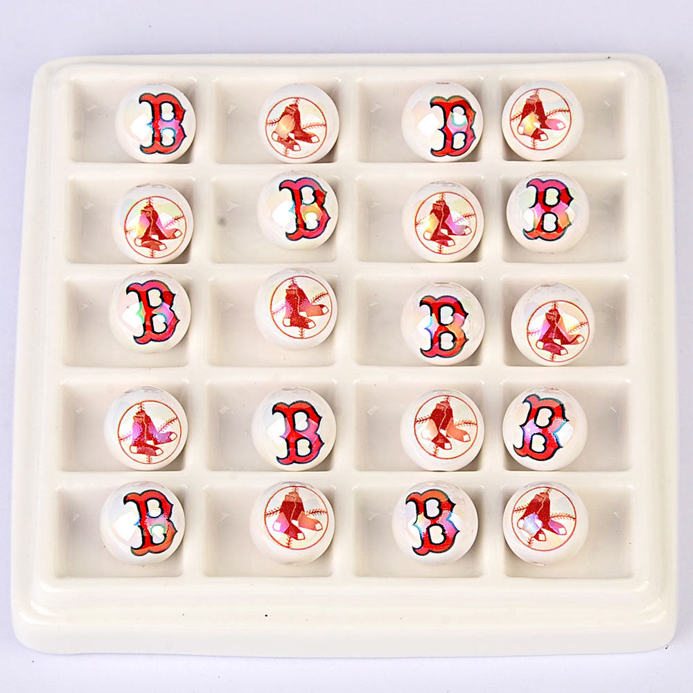 100Pcs acrylic printing MLB baseball round beads 16MM loose beads DIY bead pen car hanging accessories