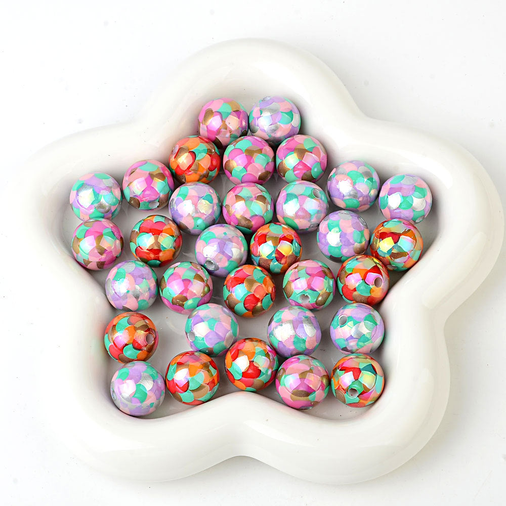 100Pcs 16mm acrylic straight hole UV plating color fish scale beaded DIY bead pen mobile phone chain keychain car hanging accessories