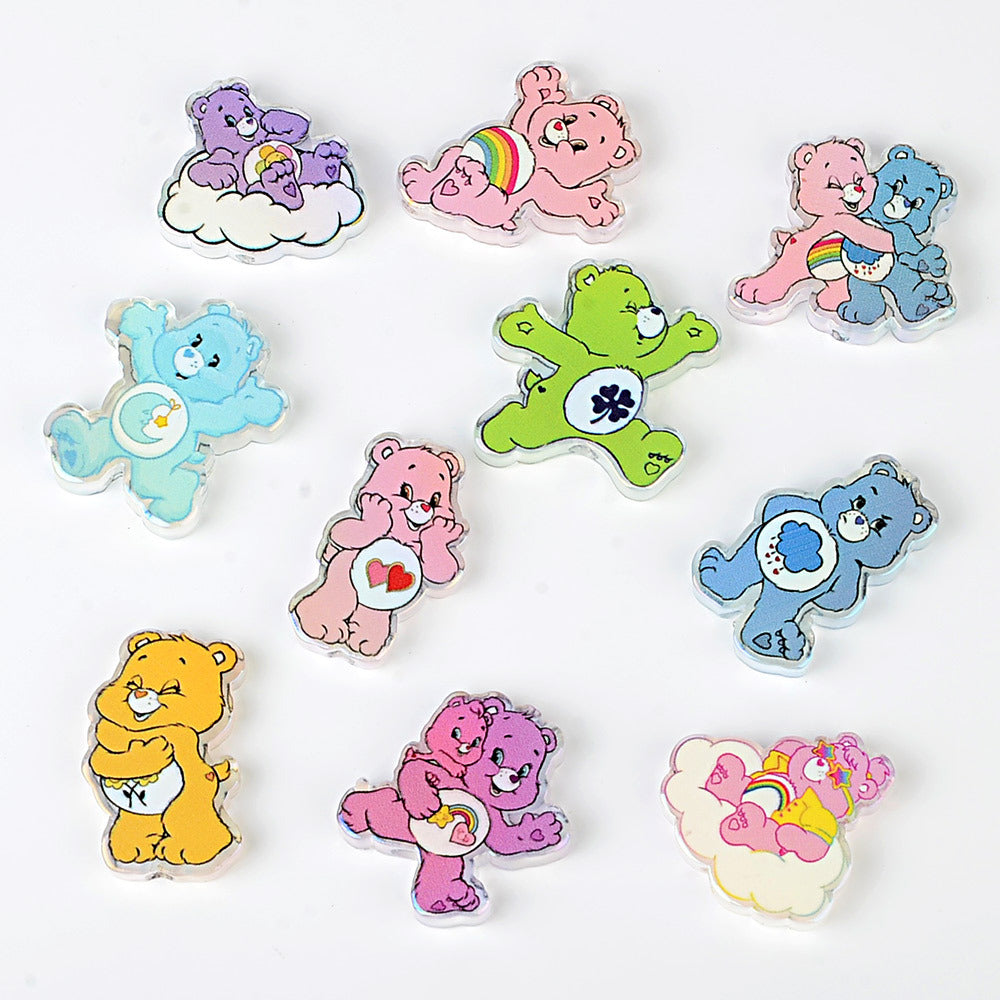 100Pcs Care Bears Rainbow Bear Acrylic Sheet, Cartoon Love Bear DIY Jewelry Accessories Buckle Material Wholesale