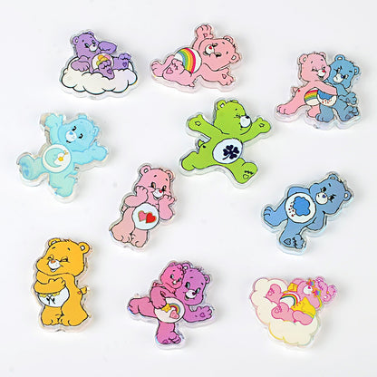100Pcs Care Bears Rainbow Bear Acrylic Sheet, Cartoon Love Bear DIY Jewelry Accessories Buckle Material Wholesale