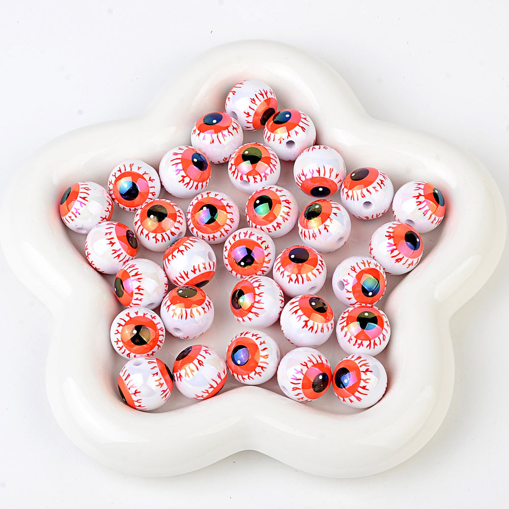 100Pcs 16mm Halloween Personalized Plated UV Colorful Horror Eyeball Beads DIY Handmade Beaded Loose Ball Pen Mobile Phone Chain Accessories