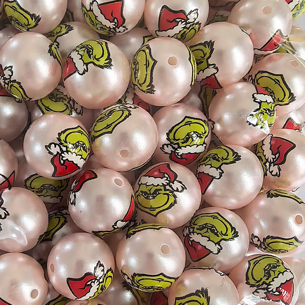 100Pcs uv printed Christmas Grinch cartoon beaded DIY mobile phone chain keychain pen accessories