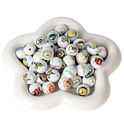 100Pcs 16MM American NFL32 football teams printed round beads DIY double-sided printed bead pen car hanging mobile phone with