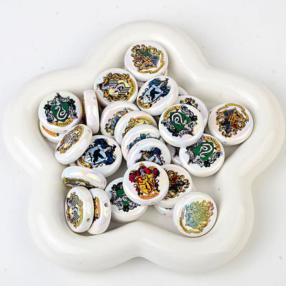 100Pcs Acrylic Plated UV Printed Harry Potter Four Colleges Badge Straight Hole Flat Bead Beaded DIY Jewelry Accessories