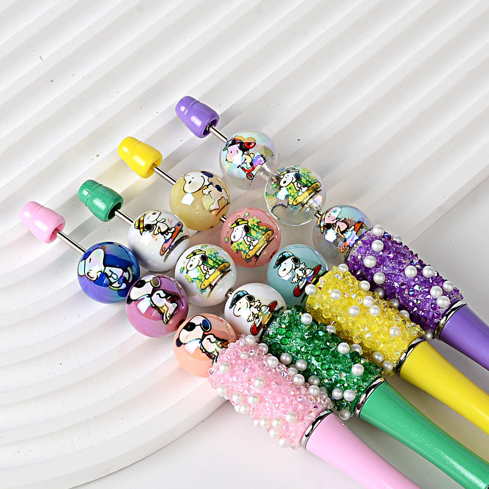 100Pcs 16mm acrylic double-sided printing Snoopy straight hole round beads DIY mobile phone chain beaded jewelry accessories loose beads