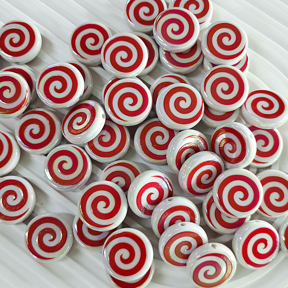 100Pcs acrylic color-plated double-sided printing whirlwind donut straight-hole beads, biscuit beads DIY mobile phone chain jewelry accessories