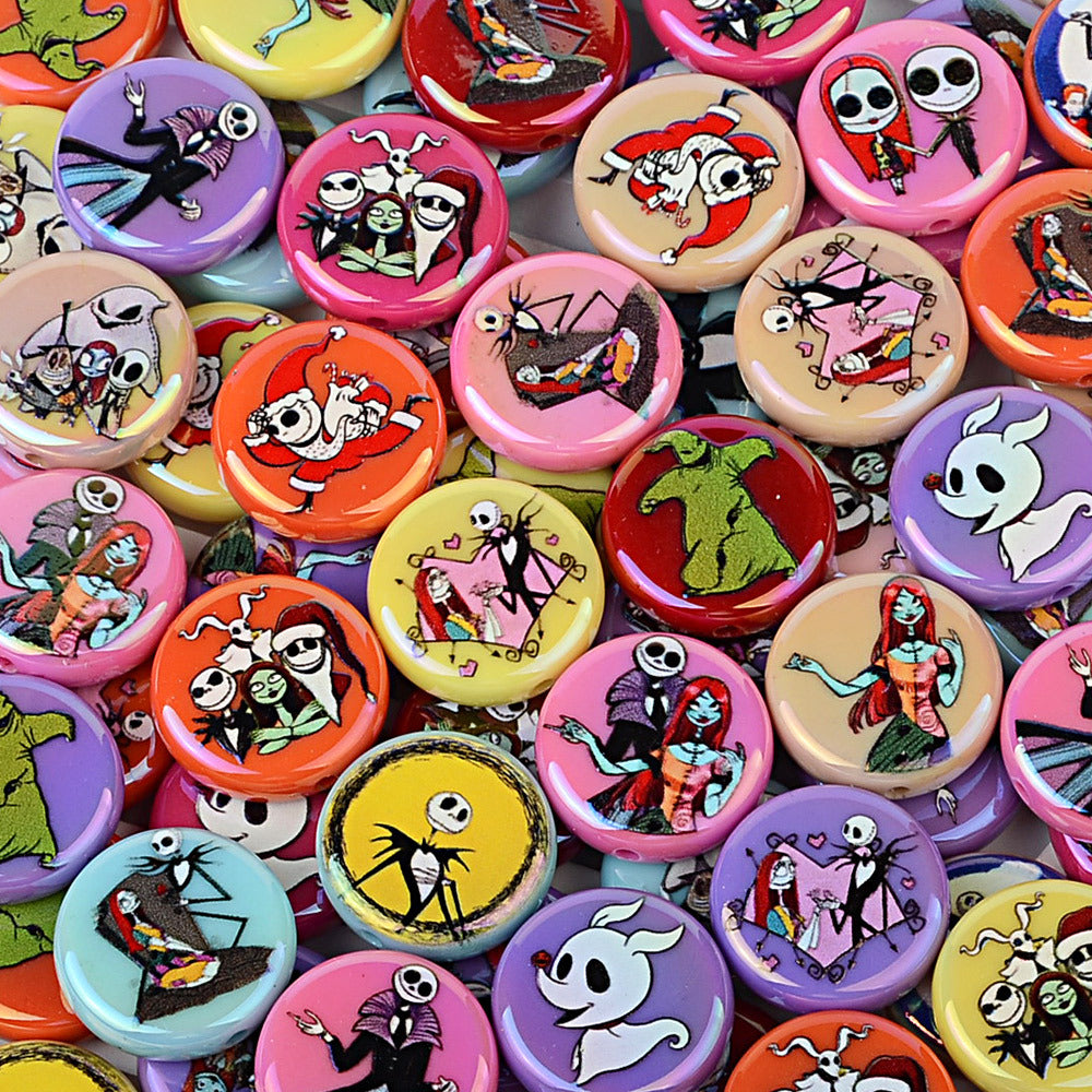 100Pcs acrylic solid color plating color printing Halloween vertical hole DIY Douyin live broadcast mobile phone rope keychain string pen accessories