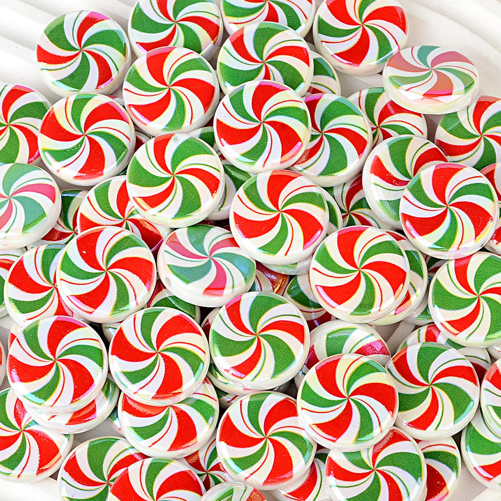 100Pcs Christmas red and green spiral windmill candy acrylic disc beads DIY handmade beaded jewelry accessories wholesale