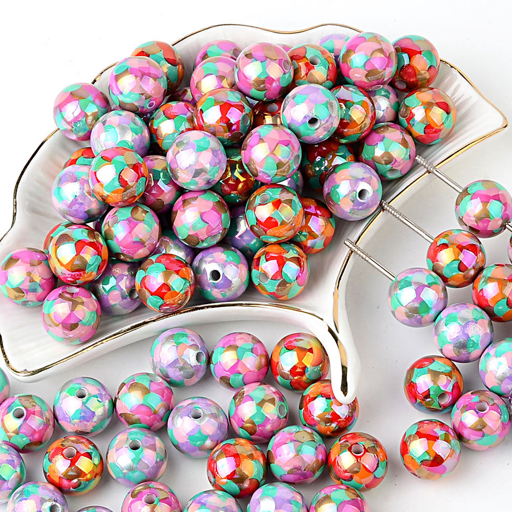 100Pcs 16mm acrylic straight hole UV plating color fish scale beaded DIY bead pen mobile phone chain keychain car hanging accessories
