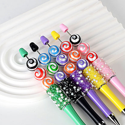 100Pcs imitation pearl back pattern printing lollipop rainbow whirlwind beaded DIY jewelry mobile phone bead pen bag chain accessories