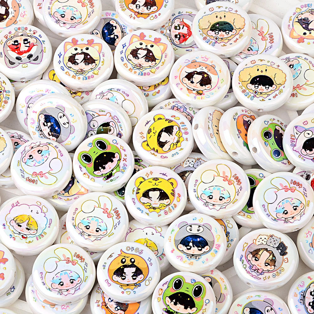 100Pcs SEVENTEEN Korean group doujin Q version printing through-hole flat beads DIY handmade bead pen mobile phone chain jewelry accessories