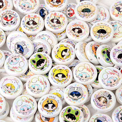 100Pcs SEVENTEEN Korean group doujin Q version printing through-hole flat beads DIY handmade bead pen mobile phone chain jewelry accessories