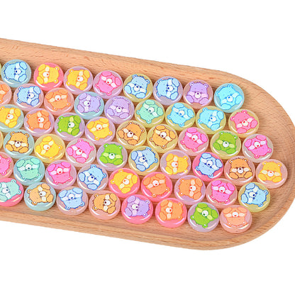 100Pcs UV plated color printing rainbow bear bear cartoon round cake beaded DIY pen mobile phone chain keychain accessories