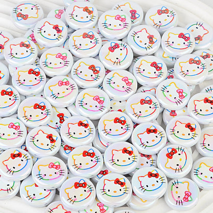 100Pcs acrylic loose beads double-sided printed hallo KT cat straight hole disc beads DIY jewelry mobile phone chain bead pen with
