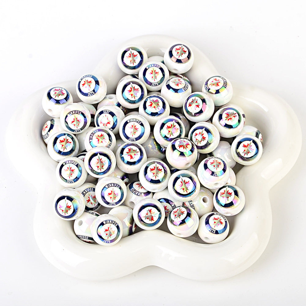 100Pcs US 32 NHL Ice Hockey Teams Printed Beads Beaded DIY Keys Mobile Phone Chain Handmade Jewelry Accessories Spot