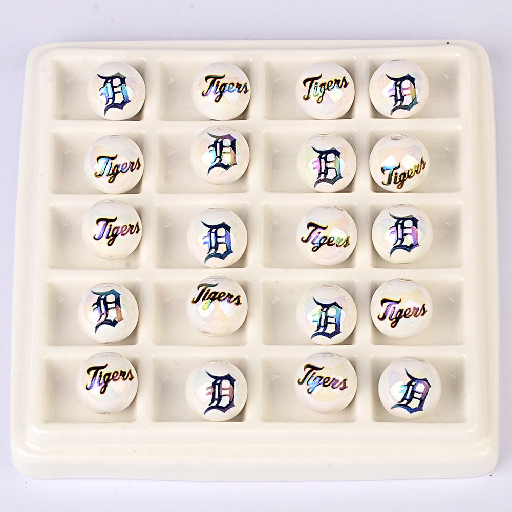 100Pcs acrylic printing MLB baseball round beads 16MM loose beads DIY bead pen car hanging accessories