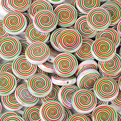 100Pcs Christmas red and green spiral windmill candy acrylic disc beads DIY handmade beaded jewelry accessories wholesale