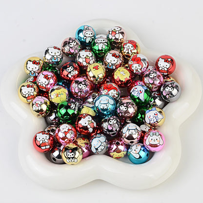 100Pcs printed Sanrio Hello Kitty hallo KT straight hole round beads DIY jewelry loose beads mobile phone chain bead pen accessories