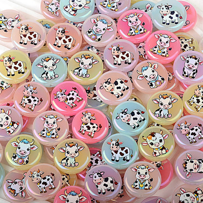 100Pcs acrylic personalized plated UV color printing cow round beads DIY handmade beaded loose bead string pen mobile phone chain jewelry accessories