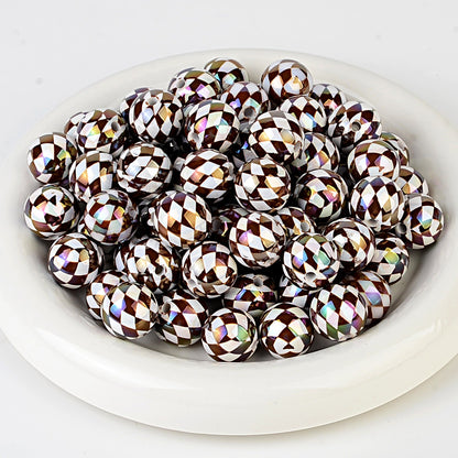 100Pcs 16mm UV rhombus grid through hole round beads DIY handmade beaded loose bead string pen mobile phone chain jewelry accessories spot