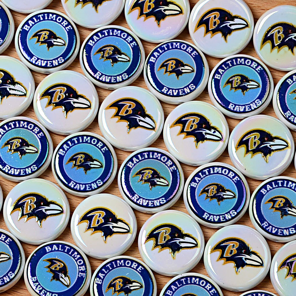 100Pcs 24mm NFL Football Team Acrylic Double Sided Printed Through Hole Beads DIY Bracelet Round Cake Beads