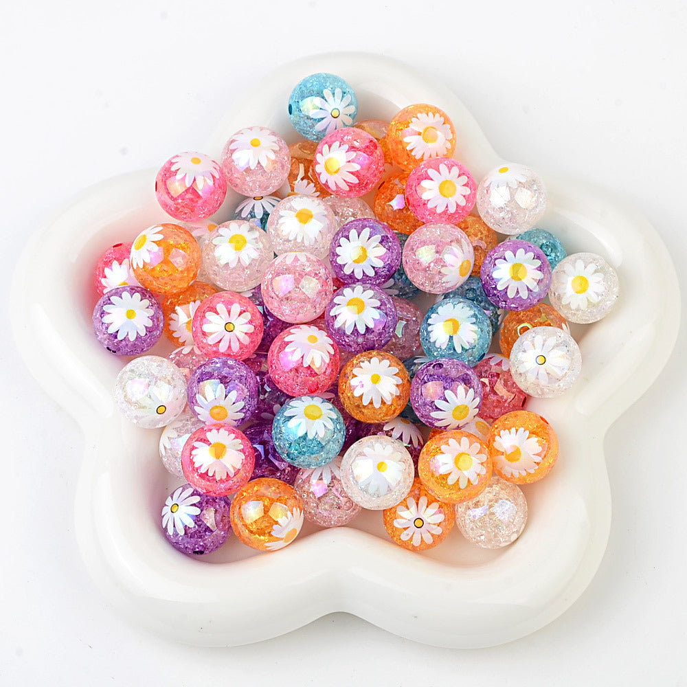 100Pcs acrylic double-sided printing small daisy sunflower 16mm vertical hole beaded DIY mobile phone keychain jewelry accessories