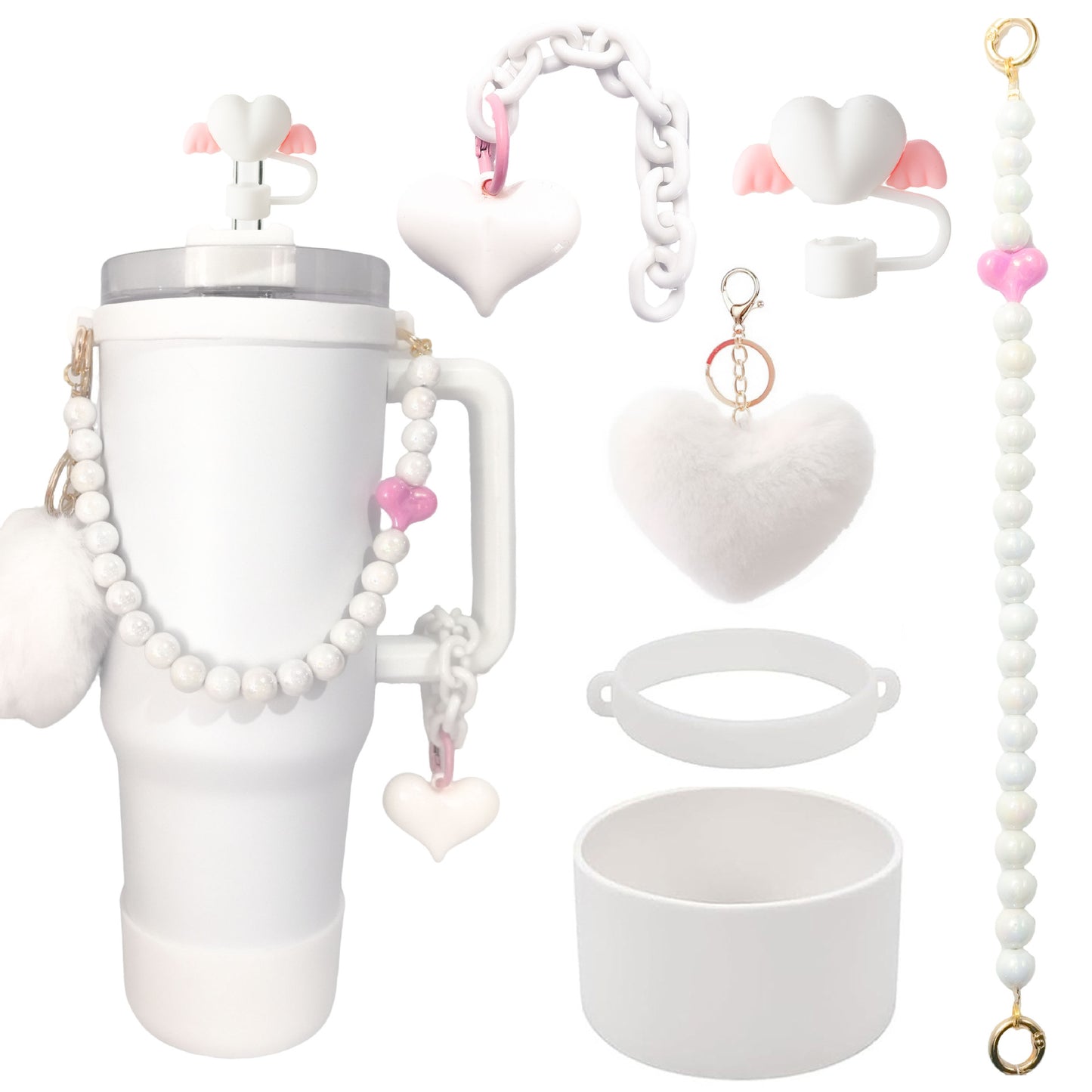 Cross-border stanley water cup accessories love straw cap Bingba cup decorative accessories combination set silicone cup cover