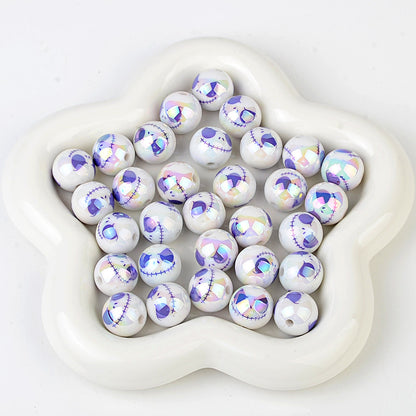 100Pcs acrylic plated UV printing Halloween grimace round beads DIY mobile phone chain keychain accessories bead pen decorative beads