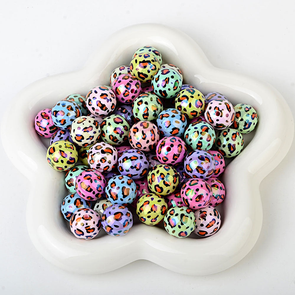 100Pcs acrylic two-color printing leopard print straight hole round bead DIY bead pen mobile phone chain keychain jewelry accessories wholesale