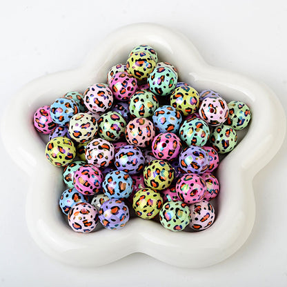 100Pcs acrylic two-color printing leopard print straight hole round bead DIY bead pen mobile phone chain keychain jewelry accessories wholesale