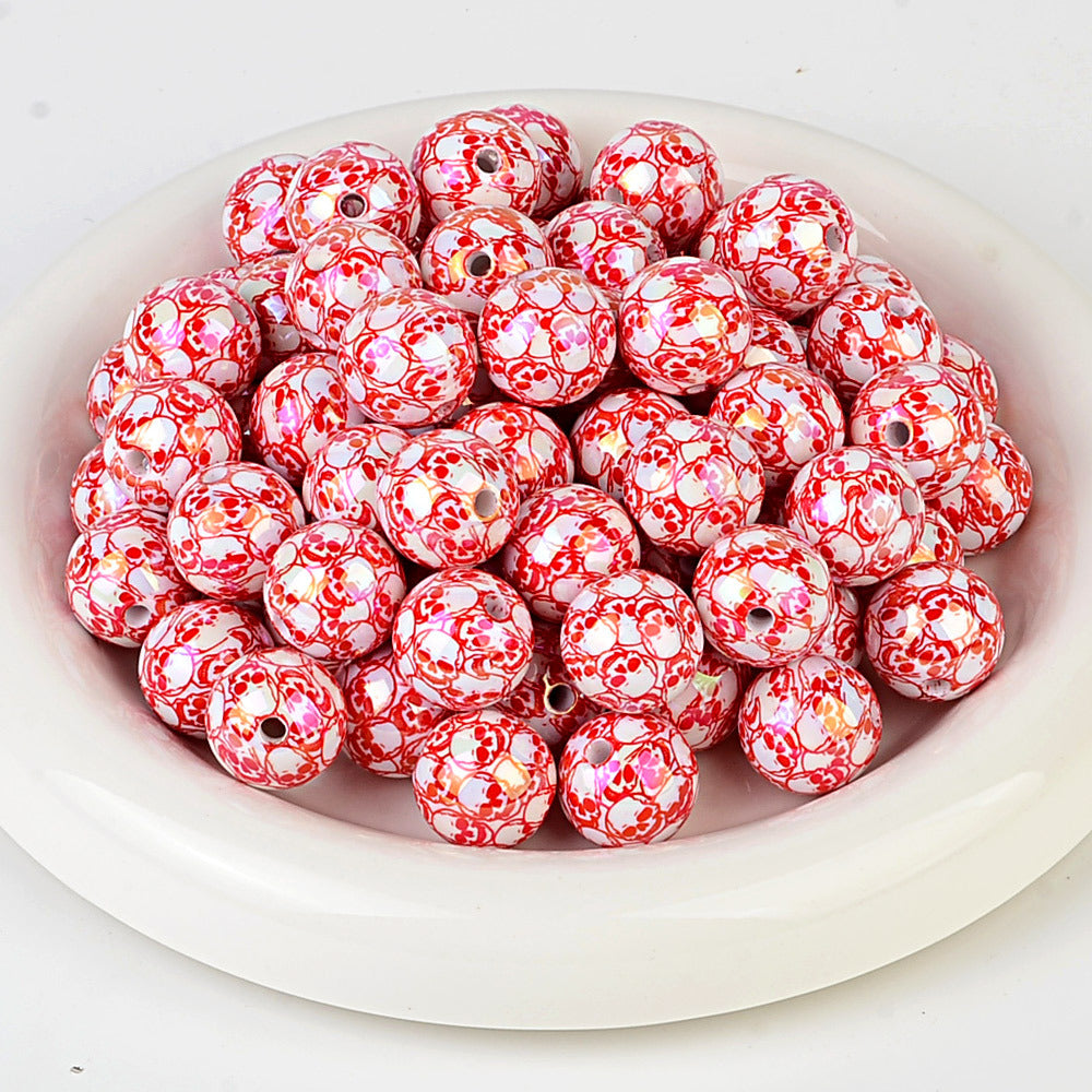 100Pcs Halloween full skull print acrylic round beads DIY mobile phone chain keychain bead pen accessories