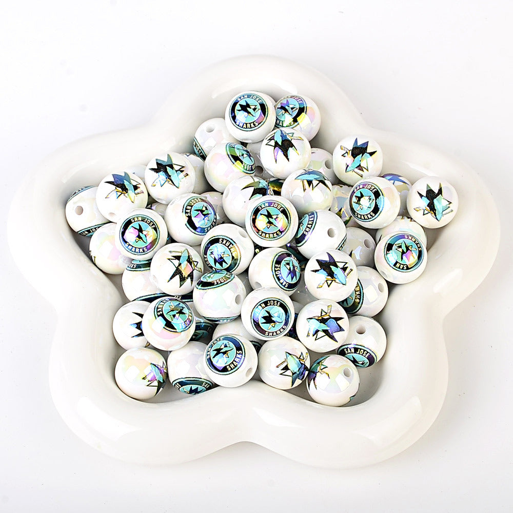 100Pcs US 32 NHL Ice Hockey Teams Printed Beads Beaded DIY Keys Mobile Phone Chain Handmade Jewelry Accessories Spot