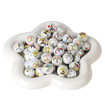 100Pcs 16mm acrylic SpongeBob SquarePants double-sided printing straight hole round beads DIY mobile phone rope keychain pen accessories